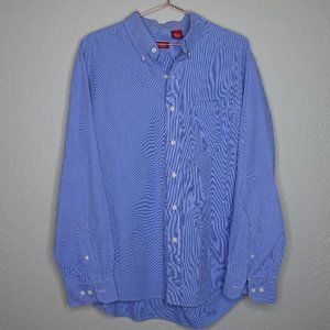 Izod Long Sleeve Button Up Shirt Blue Mens Large